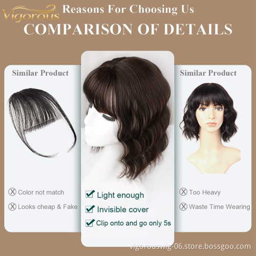 Women Clip In Extensions 4x5inch Topper Hairpiece Invisible Replacement Seamless Synthetic Hair Water Ripple Hair with Air Bangs